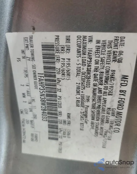 2008 Ford Focus Se z USA, uszkodzony, nr VIN 1FAHP35N38W284033